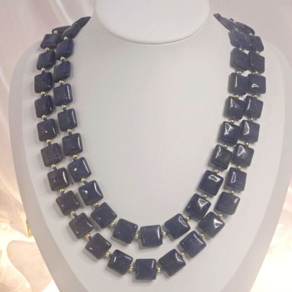 Natural Deep Blue Lapis Lazuli 12mm Flat Square Single Strand Necklace 14 Ct. Go - Picture 12 of 13